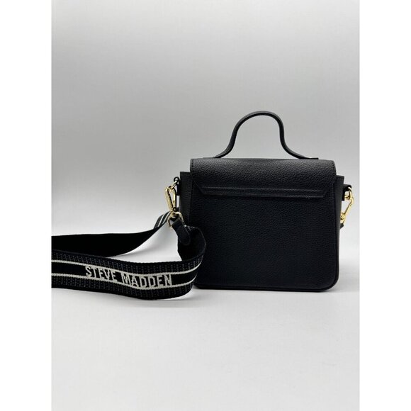 STEVE MADDEN flap satchel crossbody web strap + mini cardcase -Black 2 Piece set - Picture 5 of 11